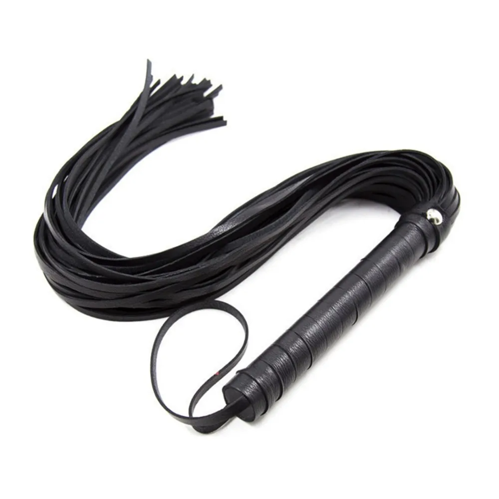 Faux Leather Horse Whip Crop Flogger Party Handle Queen Black Riding Roleplay 