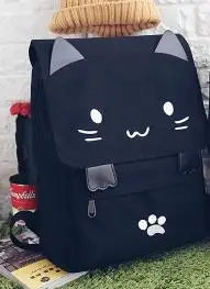 Рюкзак в стиле Харадзюку с принтом кота из мультфильма, сумка на плечо для старшеклассников, женский холщовый рюкзак, сумка для девочек, рюкзак Mochila - Цвет: black white