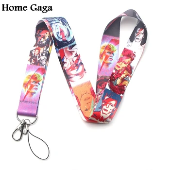 

10pcs/lot Homegaga David Bowie singer keychain id lanyard webbing ribbon neck strap fabric phone holder necklace accessory D1683
