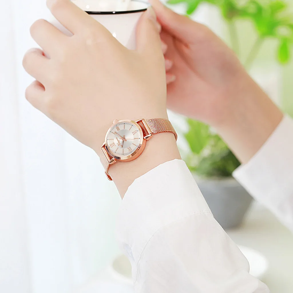 Бизнес женская мода ненавязчивый личность сетчатый ремешок Дамские женские наручные часы платье часы Подарки наручные вечерние украшения
