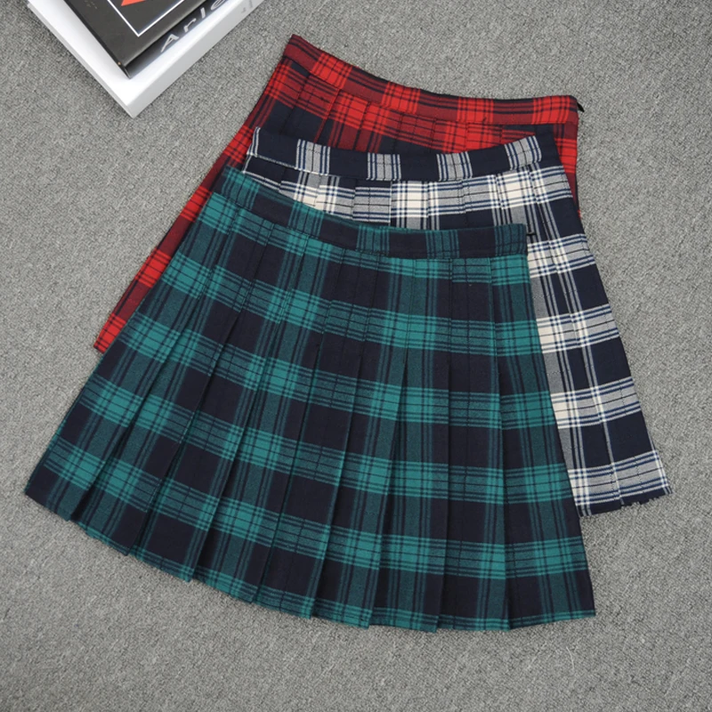 Весна-лето, Женская клетчатая юбка в консервативном стиле с высокой талией, короткая юбка в складку, Женская юбка