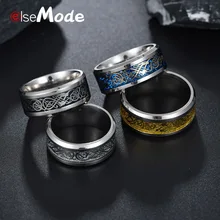 ELSEMODE Vintage 316L Acero inoxidable anillos de dragón 8 MM para hombres mujeres oro Color plata negro dijes amantes Drop Shipping