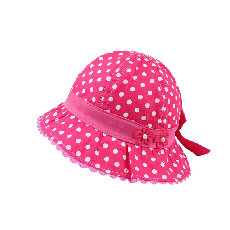Dots Flower Baby Hat For Girls Polka Baby Girls Panama Hat Cotton Soft Sun Cap Summer Spring Bow Toddler Cap Baby Girls Clothing (2)