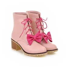 Mavirs Fashion women ladies girls students princess winter cold autumn winter snow casual high heels bowtie short boots shoes
