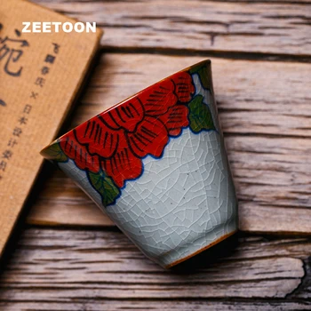 

55ml Jingdezhen Ceramic Crackle Glaze Hand Painted Peony Teacup Vintage Tea Sets Tea Cup Master Cup Tea bowl Creative Home Decor
