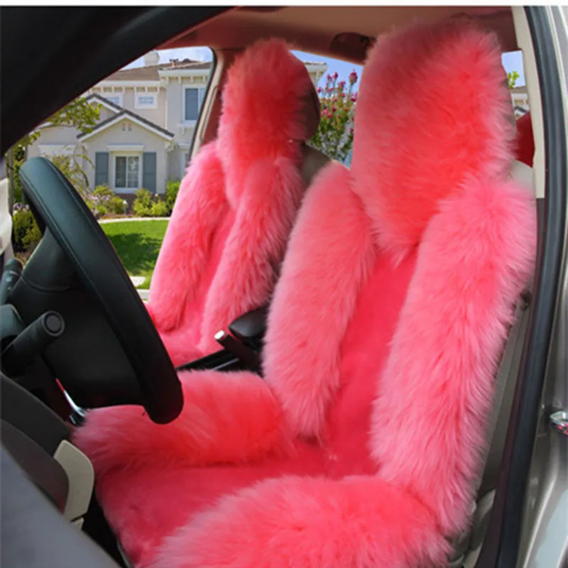 Pink faux wool auto seat cushion