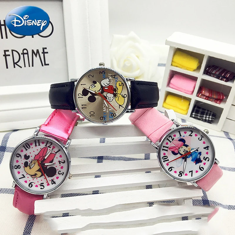 

Disney Cute Cartoon QuartzWristwatch Children PU Leather LadiesWatch Mickey WomenWatches Kid Boy Girls Animated Lmage