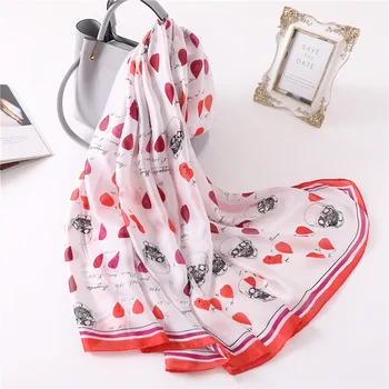 

Hlinayi 2019 New Silk Scarf Personality Skull Loving Silk Scarf Female Summer Travel Sunscreen Shawl Beach Scarf