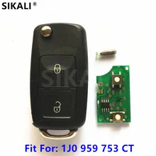 Chave controle remoto para automóveis Volkswagen, chave canivete com controle remoto, chave para VW, J0959753CT 5FA009259-00, de 1999 a 2005