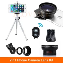 7in1 телефон Объективы для фотокамер комплект HD 0.45X Широкий формат 12.5X макрообъектив с Зажимы удаленного Мобильный штатив для смартфонов iPhone 6 7 8