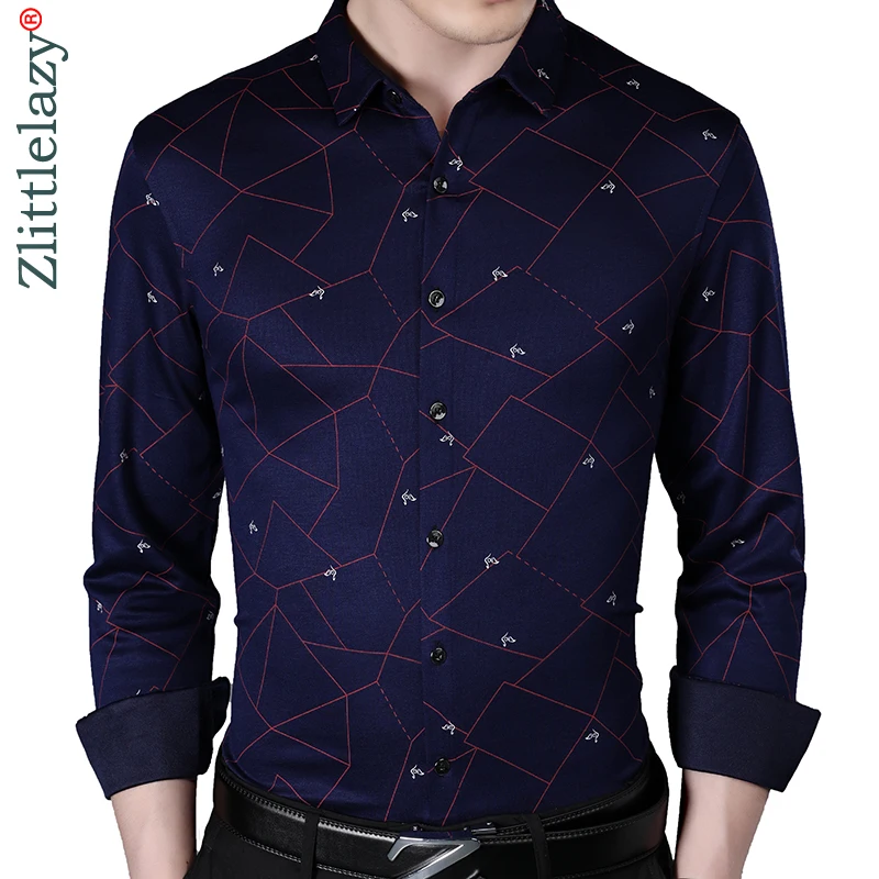 

2019 social long sleeve argyle designer shirts men slim fit vintage fashions men's shirt man dress jersey casual clothing 36808