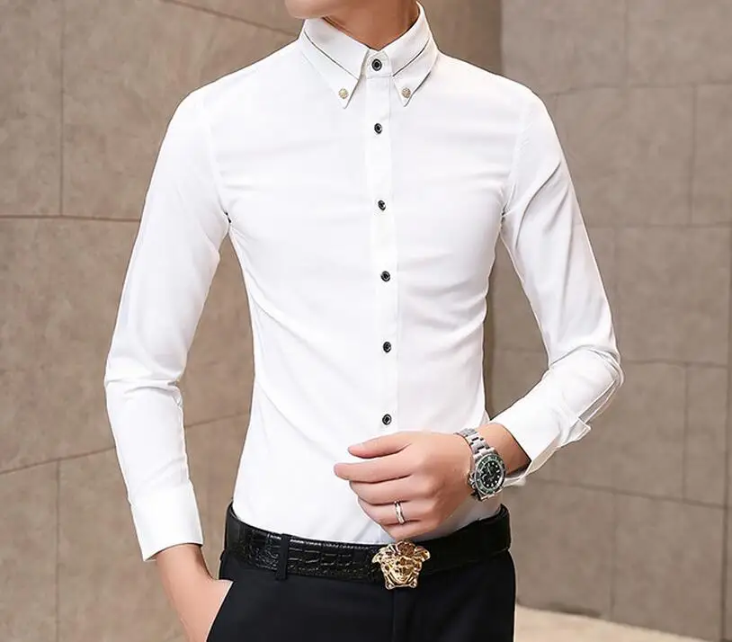 M-2XL Горячая лето мужской отдых чистый цвет Вымойте и одежда рубашка с длинным рукавом стилист модная классическая рубашка - Цвет: Белый