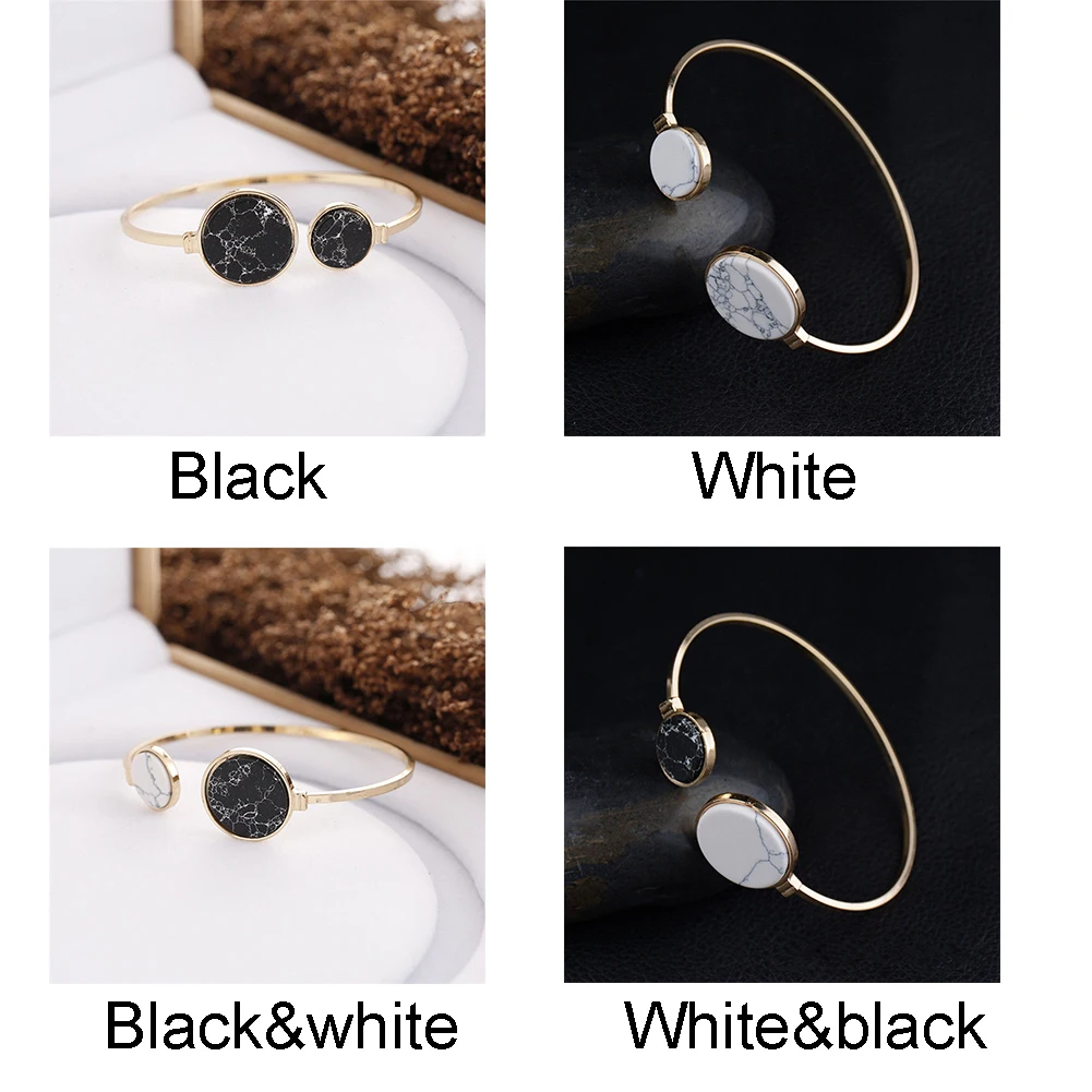 Новая мода черный белый мраморный узор Золотой металлический Шарм-браслет для женщин Девушка ювелирные изделия, браслет для вечеринки