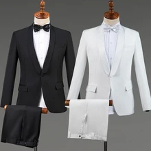 Men Jacket Suit Black White Outfit Stand Collar Coat Set Male Party Clothes Nightclub Bar Costume Singer Performance Wear DT743