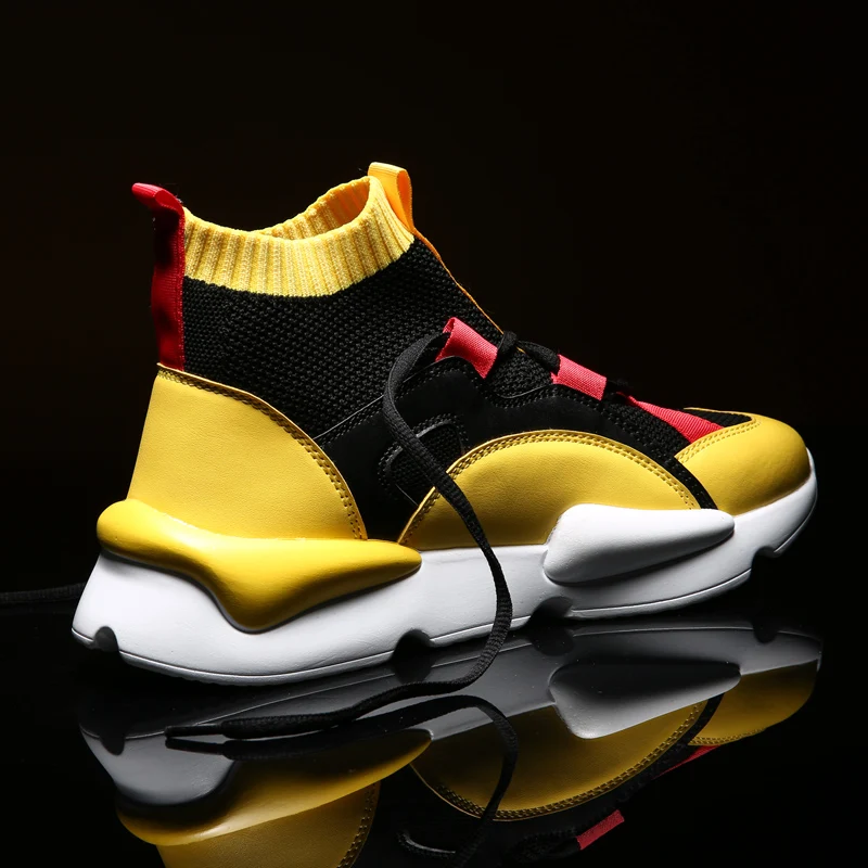 

Weweya Men's Running Shoes Autumn & Winter Sneakers High Top Brand Shoes Flyweather Comfortable Man Footwear Yellow Max Size 45