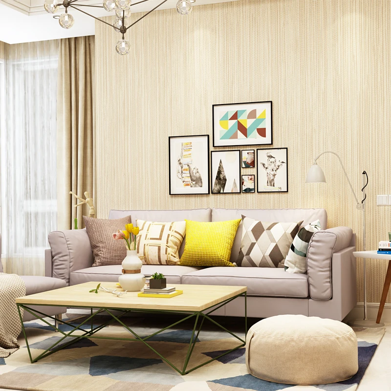 

beibehang Modern Minimalist Plain Solid Color Linen Vertical Striped Wallpaper Living Room Non Woven Beige Khaki Wall Paper Roll