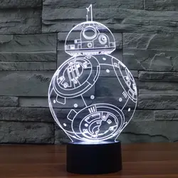 New star Wars BB-8 красочные 3D светодио дный лампа Светодиодная сенсорный выключатель стерео визуальная Иллюзия ночник