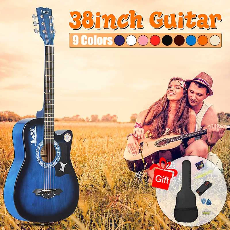 

38 Inch Beginners Acoustic Guitar with Guitar Case Stra Tuner Pick Steel Strings Guitar Musical Instruments