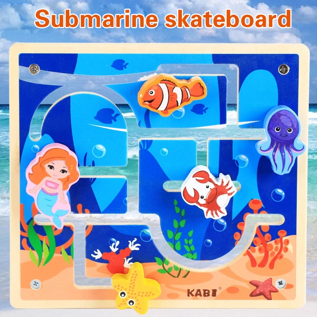 US $14.99 Wooden childrens Building Blocks seabed skateboard maze toy handeye coordination baby slide inter
