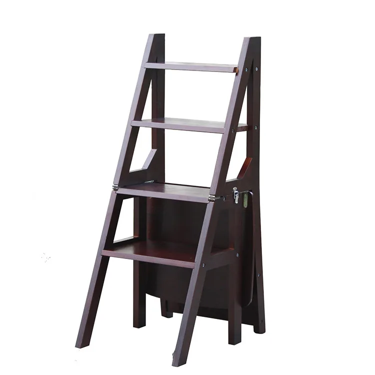 Convertible Multi-functional 4-Step Library Ladder Chair: Folding Wooden Stool Chair with Step Ladder, Ideal Library Furniture for Home Use image 6