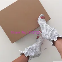 Дизайнерские дышащие кожаные сапоги на высоком каблуке с открытым носком г. новые сапоги на шпильках с вырезами со шнуровкой на шпильках летние сандалии-ботфорты