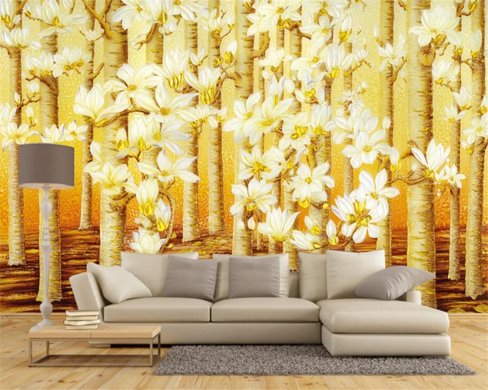 beibehang Custom wallpaper 3D gold color color forest oil painting modern abstract art wall living room bedroom 3d wallpaper