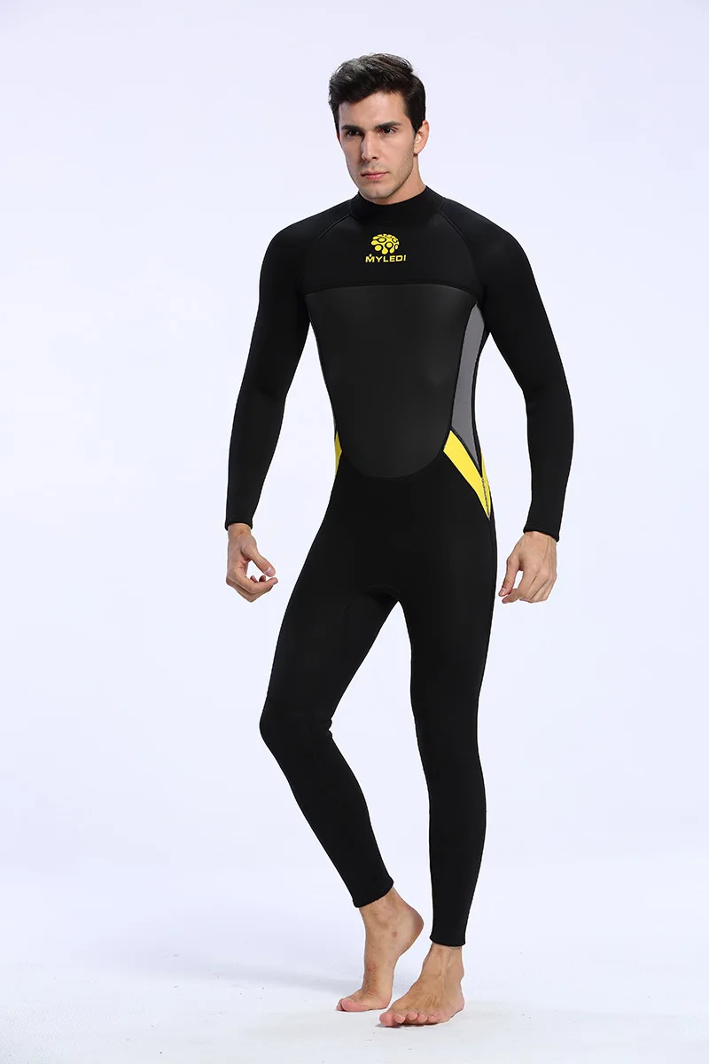 

2019 Men Plus Size Diving Wetsuit Keep Warm 3mm Neoprene One Piece Full Suit Blind Stitching Jumpsuit Surfing Suit Black Blue