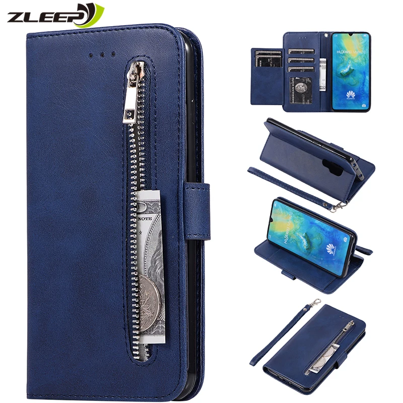 

Leather Zipper Hawei P30pro Flip Wallet Case For Hauwei P30 P20 Mate10 Mate20 Pro Lite Card Holder Stand Phone Cover Coque Mujer