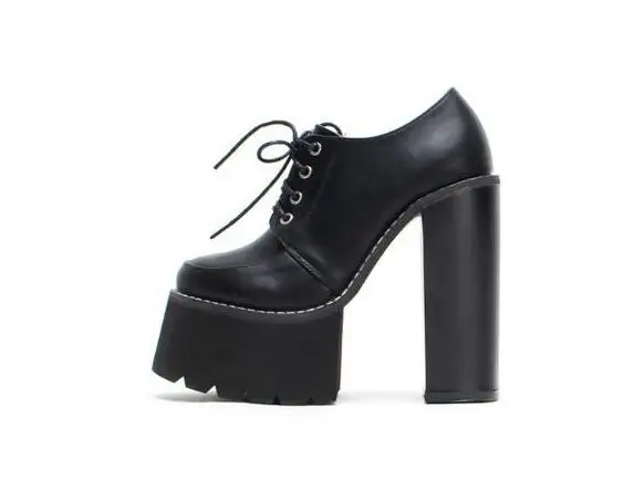 

New Newest Thick heels Woman Shoes 2018 Round Toe Lace-up High Heel Shoes Sexy Platform Thick Heels Lady Pumps