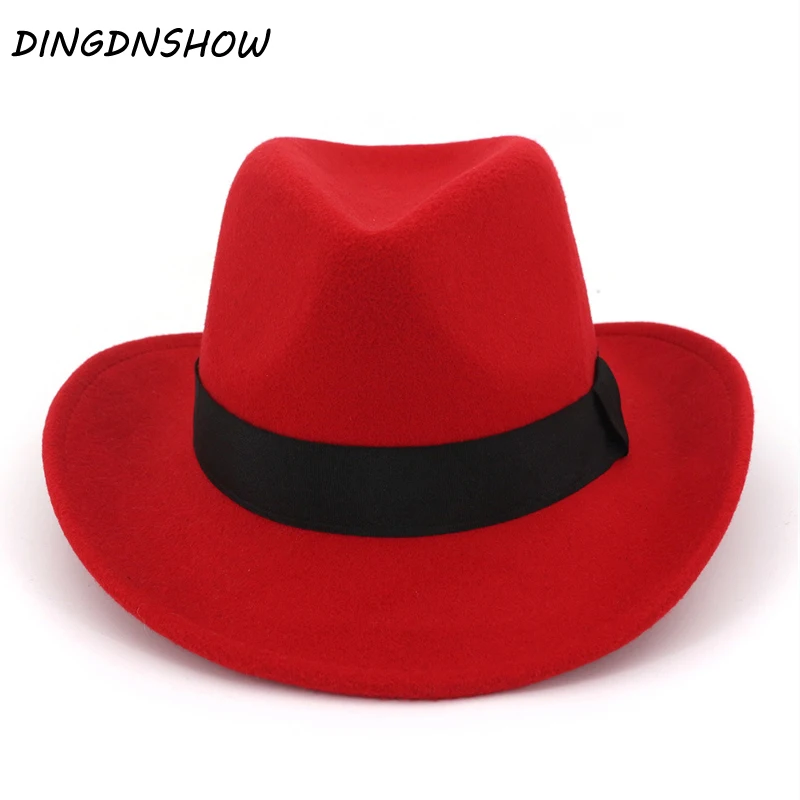 

[DINGDNSHOW] 2018 Brand Fedoras Hat Wool Lady Wide Brim Hat Warm Elegant Winter Cap for Women