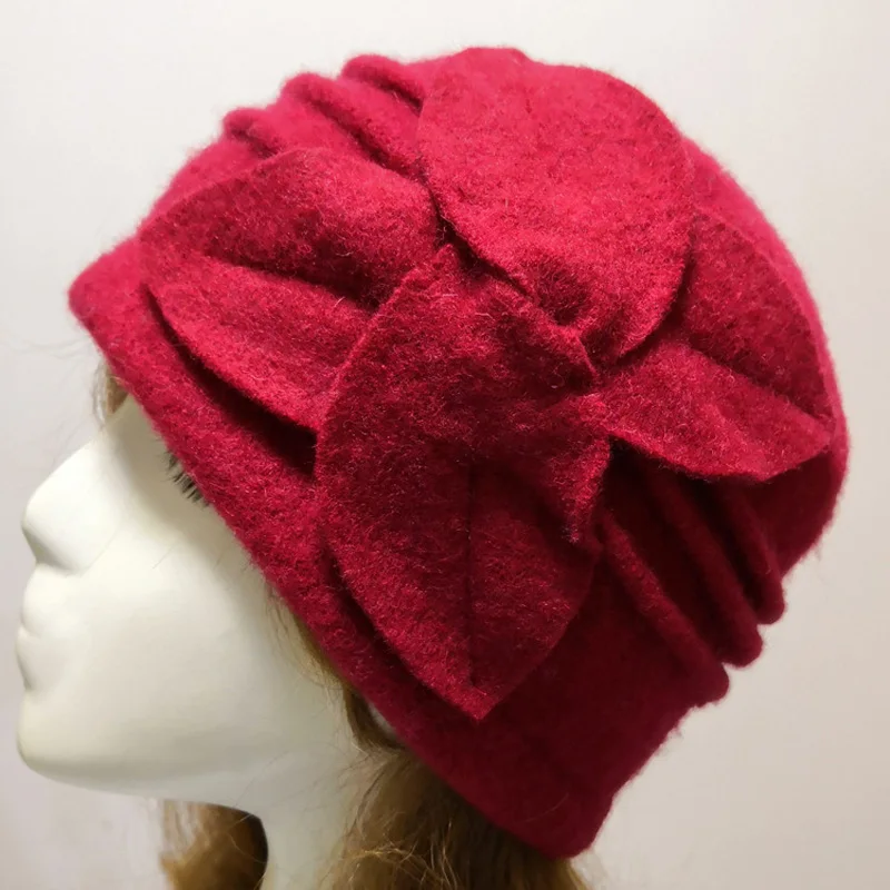 Женские шерстяные шапки на осень и зиму, чистая шерсть, теплые шапки, шапка-ведро, подарки для мамы, леди, цветок, фетровая шляпа