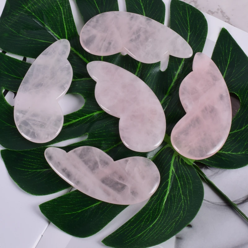 Массажный инструмент Gua Sha, натуральный розовый кварцевый камень, Китайская традиционная спа-Иглоукалывание для лица, заживление для здоровья