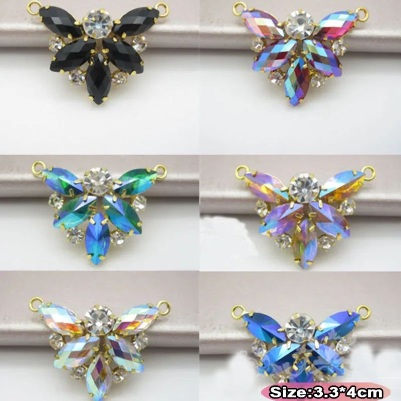

1pcs 3.3x4cm Glass * Resin Rhinestone Gold Flower Applique Chain Crystals Rhinestones Applique For DIY Evening Dress
