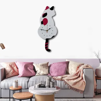 

Home Wall Decoration Wagging Tail Cat Design Wall Clock For Living Room Hanging Decor