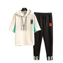 M-3XL 4XL Весна Лето спортивный костюм мужской комплект модный мужской спортивный костюм со штанами шаровары для бега пот мужская толстовка с капюшоном