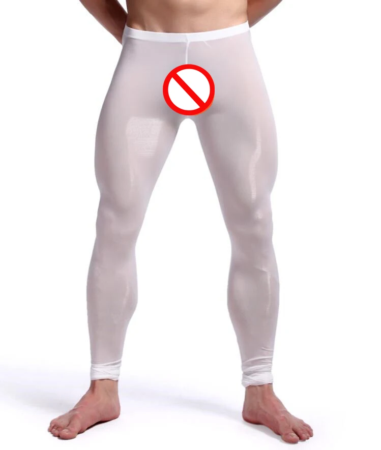 fleece long johns New Men's Brand Sexy Nylon Transparent Long Johns Homme Lce Silk Sheer Leggings Bottoms Gay Spandex Lounge Tights Underwear merino wool long johns