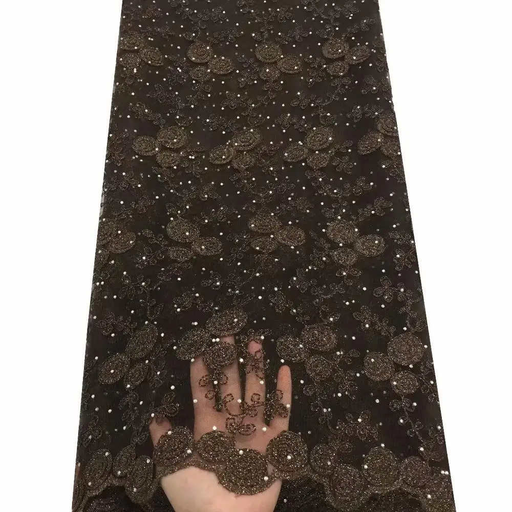 

Latest Brown Nigerian Tulle Lace 2019 French Net Stones Lace Fabric For Nigerian Wedding Embroidery African Lace Fabric