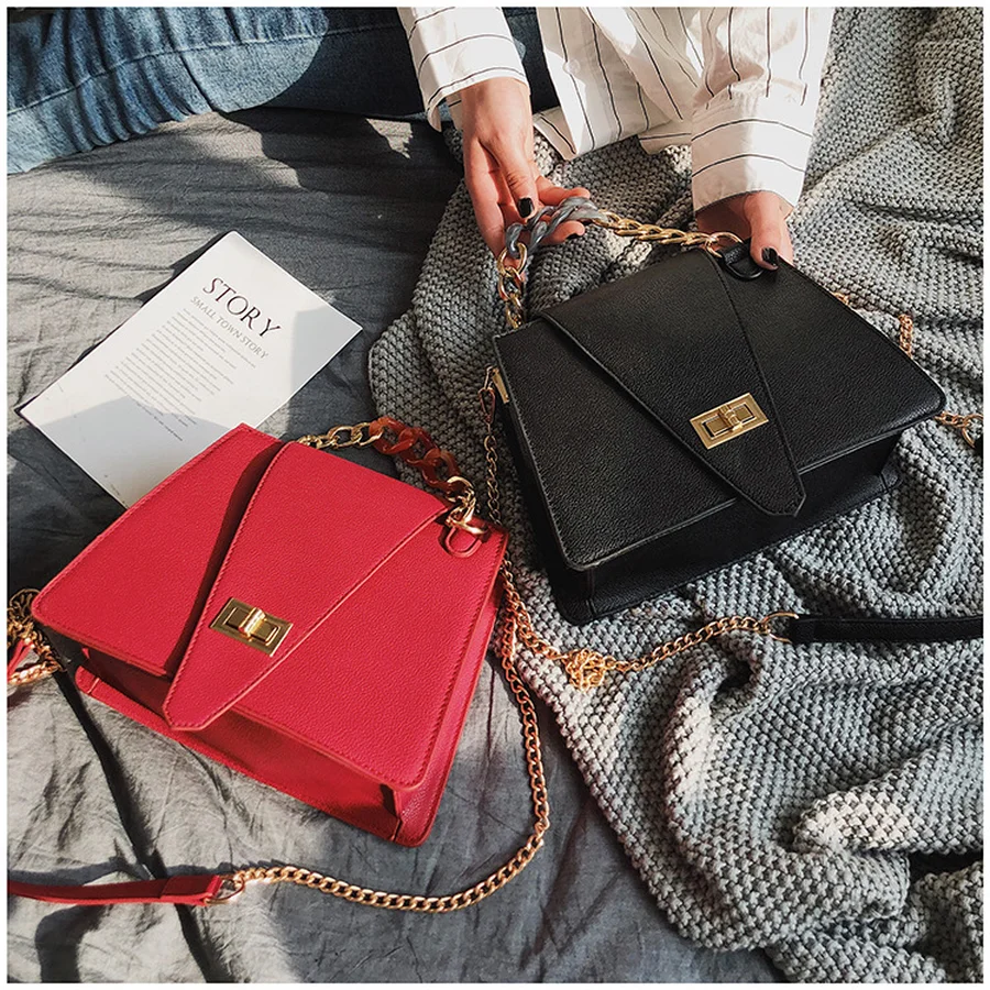 

Luxury Designer Geometric Cover Handbags Women's Acrylic Chain Shoulder Bags Woman Pu Leather Messenger Bag Ladies Hand Bags New