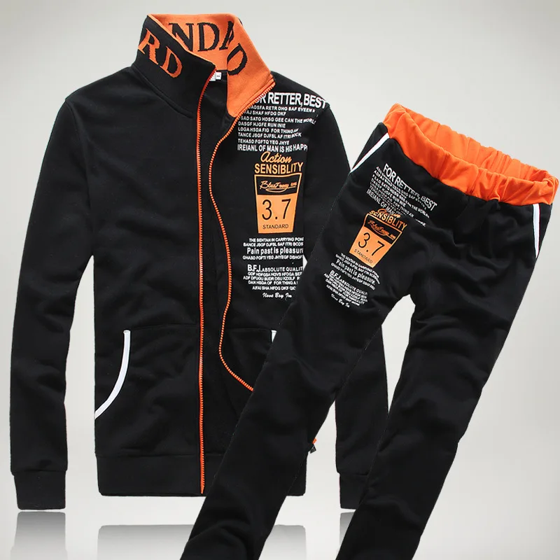 

Autumn Men Set Casual Men's Sportswear Tracksuit Striped Zipper Jacket+Sweatpants Two Piece Sets Male Letter Print Sporting Suit