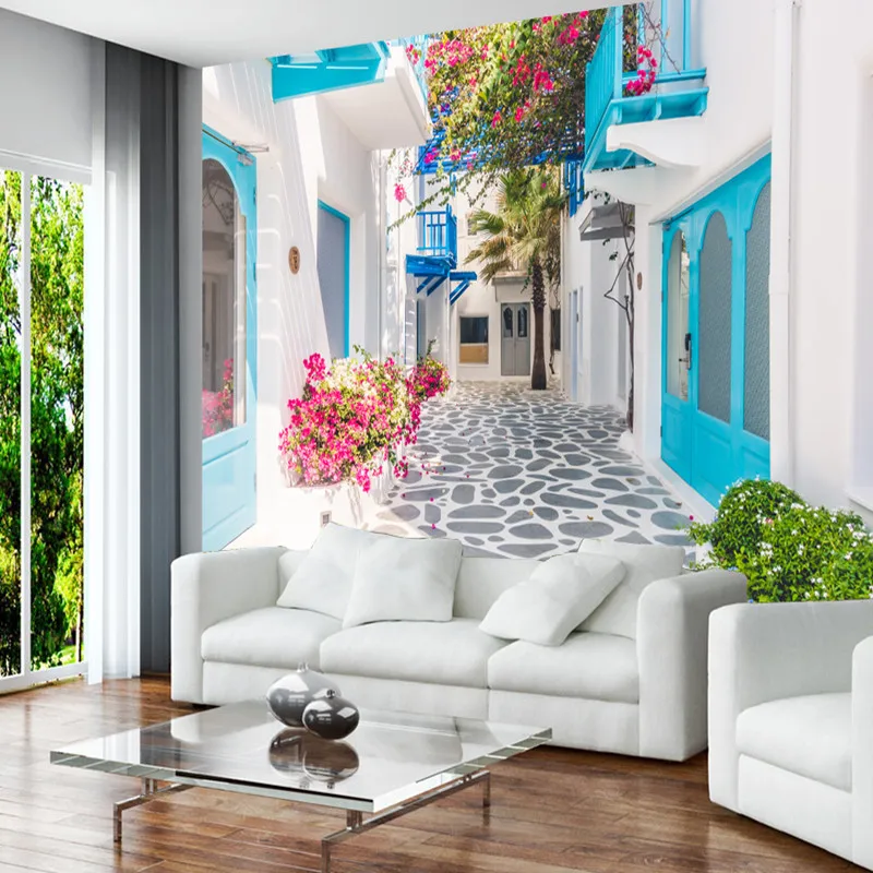 3d 写真の壁紙ロマンチックな壁の壁画風景ギリシャサントリーニ島ブルー海壁紙 3d リビングルームの壁ステッカー壁紙 壁紙 Aliexpress
