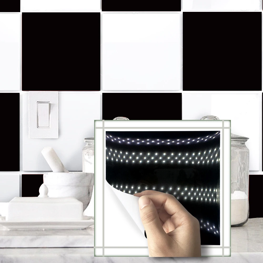 Big Black And White Grid Kitchen Tiles Pvc Waterproof Self