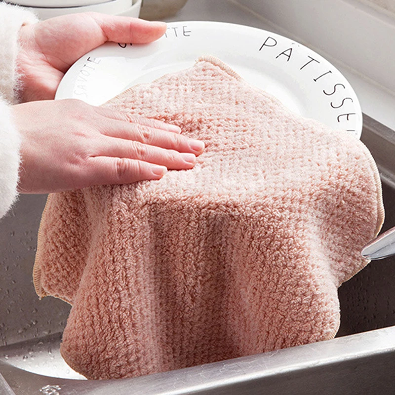 Coral Fleece Kitchen Clean Towel Super Absorbent Clean Cloth Light Pink Light Blue Beige 3 Colors Sink Wipe For Home