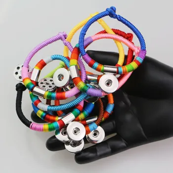 

Wholesale Mix 10Colors Handmade Braid Colorful National Features 18mm Snap Buttons Bracelet DIY Snaps Jewelry For Women NSBR015