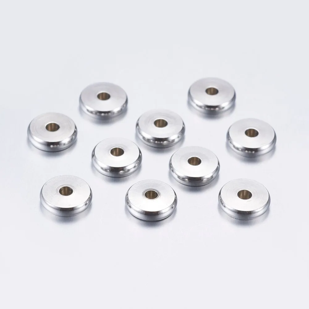 

100pcs 5/6/8x2mm 304 Stainless Steel Bead Spacers for Jewelry Making Accessories, Flat Round, Stainless Steel Color