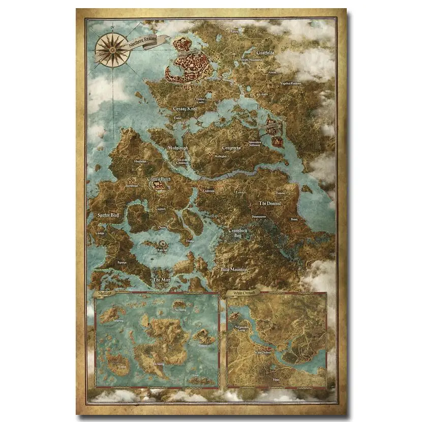 

Map Of The Witcher 3 Wild Hunt Hot Game Art Silk Fabric Poster Print 12x18 24x36inch Wall Pictures For Room Decor TW035