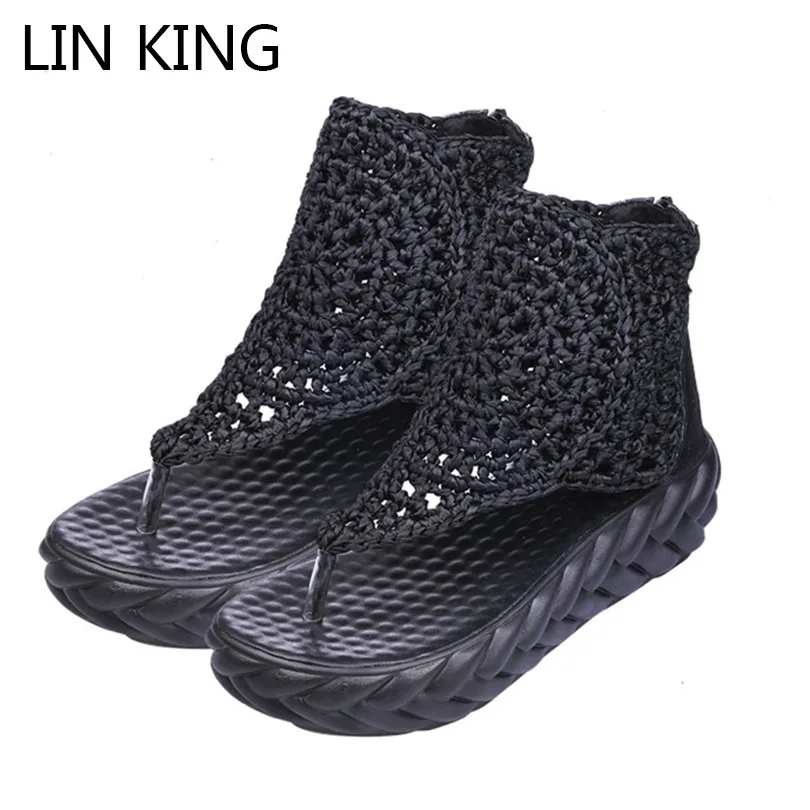 Купить lin king/модные женские ботинки на толстой подошве вязаные сандалии