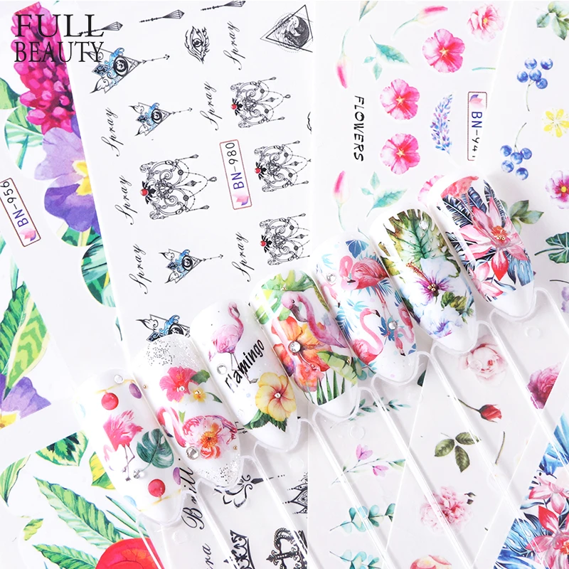 

Full Beauty 12pcs Flamingo Nail Polish Sticker Water Decal Flower Tropical Jungle Slider Manicure Tattoo Decoration CHBN913-984