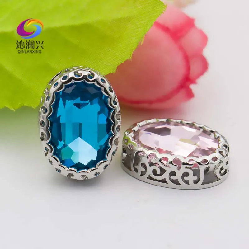 

10x14mm Oval shape high quality glass crystal flatback rhinestones,Bird's nest shape base sew on stones for jewelry accessories
