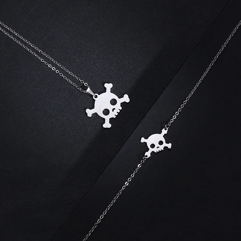 CACANA Stainless Steel Sets For Women Skull Shape Necklace Bracelet Earring Jewelry Lover's Engagement Jewelry S67