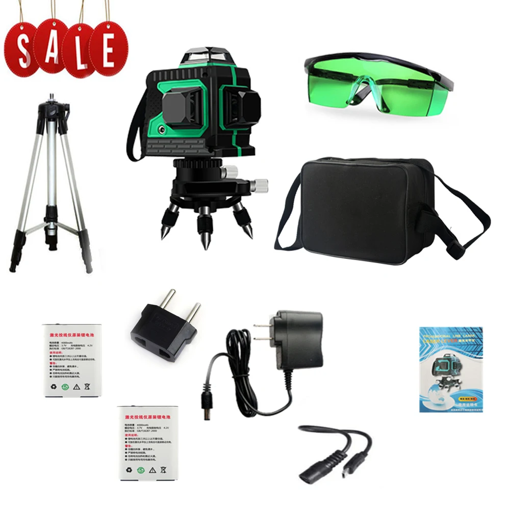 

Green Laser Level 12 Line 3D 360 Vertical And Horizontal Laser Level Self-leveling Cross Line 3D Laser Level with outdoor